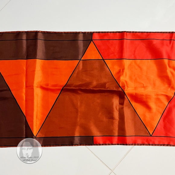 Vera Neumann Silk Scarf Shawl Stole Orange Brown Geometric Print Vintage - Picture 5 of 10